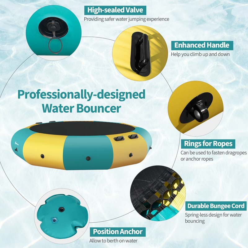 10 FT Inflatable Water Bouncer Trampoline Portable Bounce Swim Platform for Lakes Pools Calm Sea