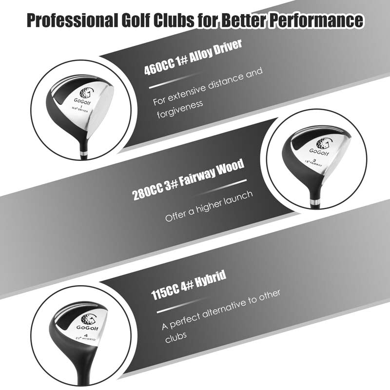 10 Pieces Men's Complete Golf Clubs Package Set Right Hand