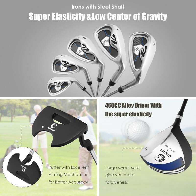 10 Pieces Men's Complete Golf Clubs Package Set Right Hand
