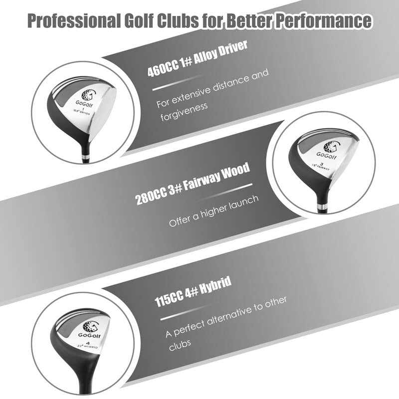 10 Pieces Men's Complete Golf Clubs Package Set Right Hand