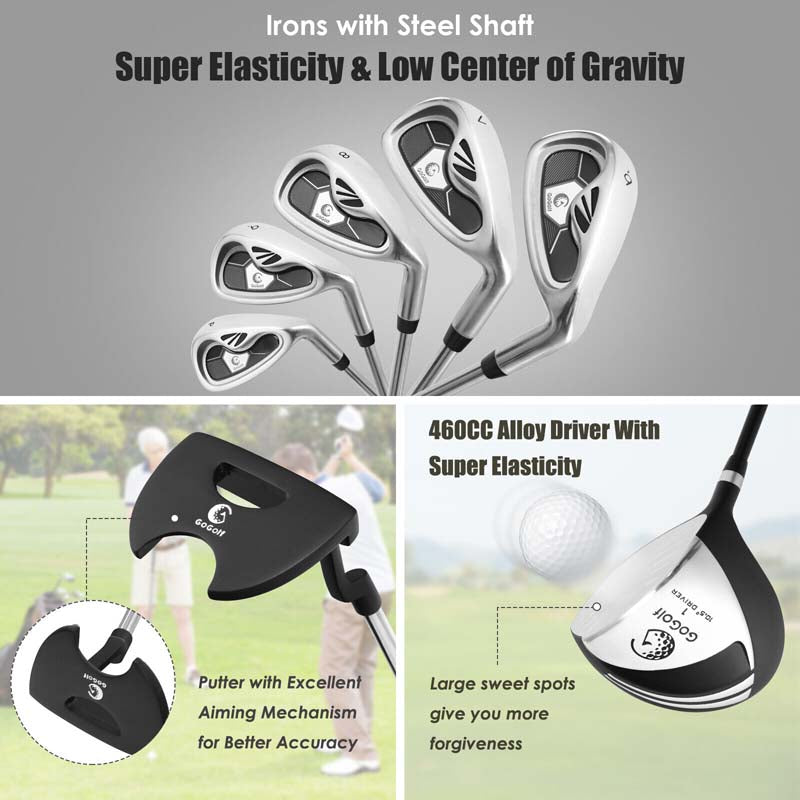 10 Pieces Men's Complete Golf Clubs Package Set Right Hand