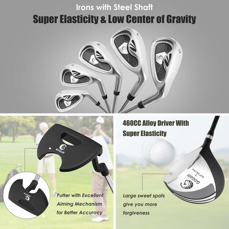 10 Pieces Men's Complete Golf Clubs Package Set Right Hand