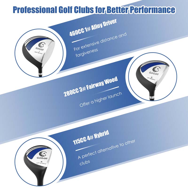 10 Pieces Men's Complete Golf Clubs Package Set Right Hand