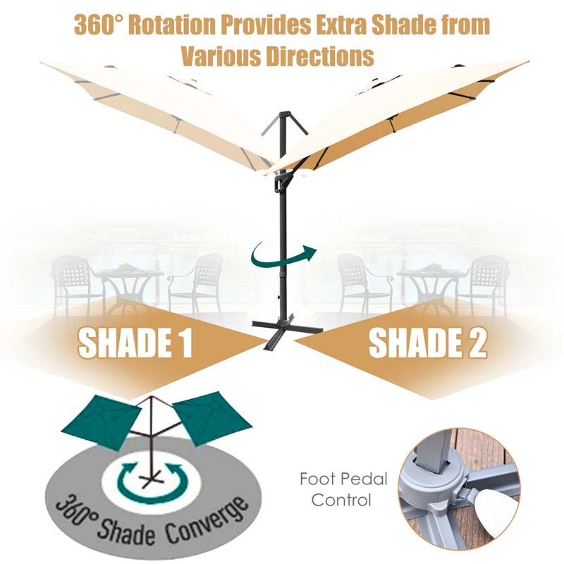 10 x 13FT Patio Umbrella Outdoor Rectangular Cantilever Umbrella for Market, Hanging Offset Umbrella with 360° Rotation