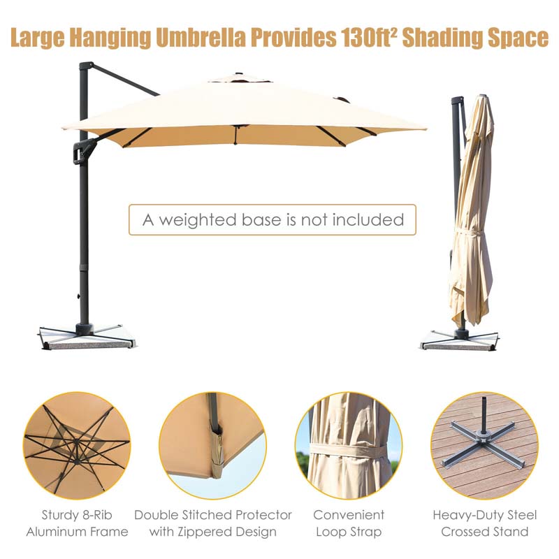 10 x 13FT Patio Umbrella Outdoor Rectangular Cantilever Umbrella for Market, Hanging Offset Umbrella with 360° Rotation