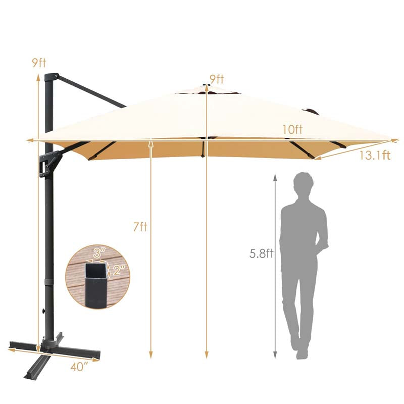 10 x 13FT Patio Umbrella Outdoor Rectangular Cantilever Umbrella for Market, Hanging Offset Umbrella with 360° Rotation