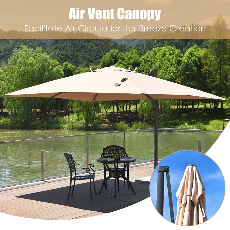 10 x 13FT Patio Umbrella Outdoor Rectangular Cantilever Umbrella for Market, Hanging Offset Umbrella with 360° Rotation