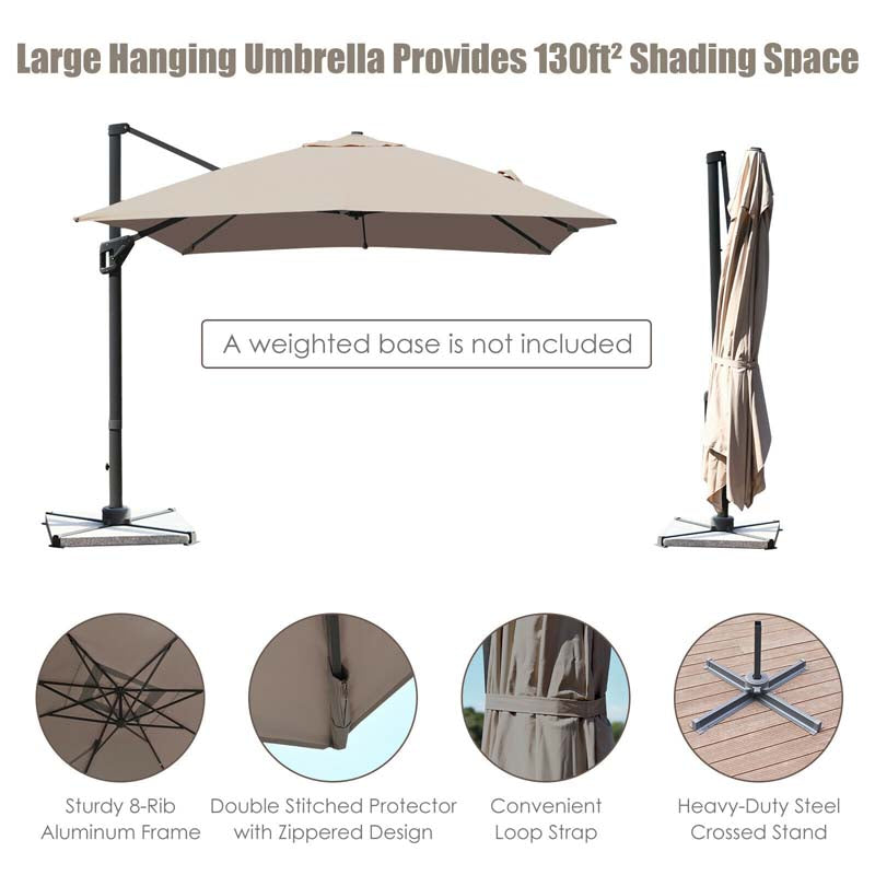 10 x 13FT Patio Umbrella Outdoor Rectangular Cantilever Umbrella for Market, Hanging Offset Umbrella with 360° Rotation