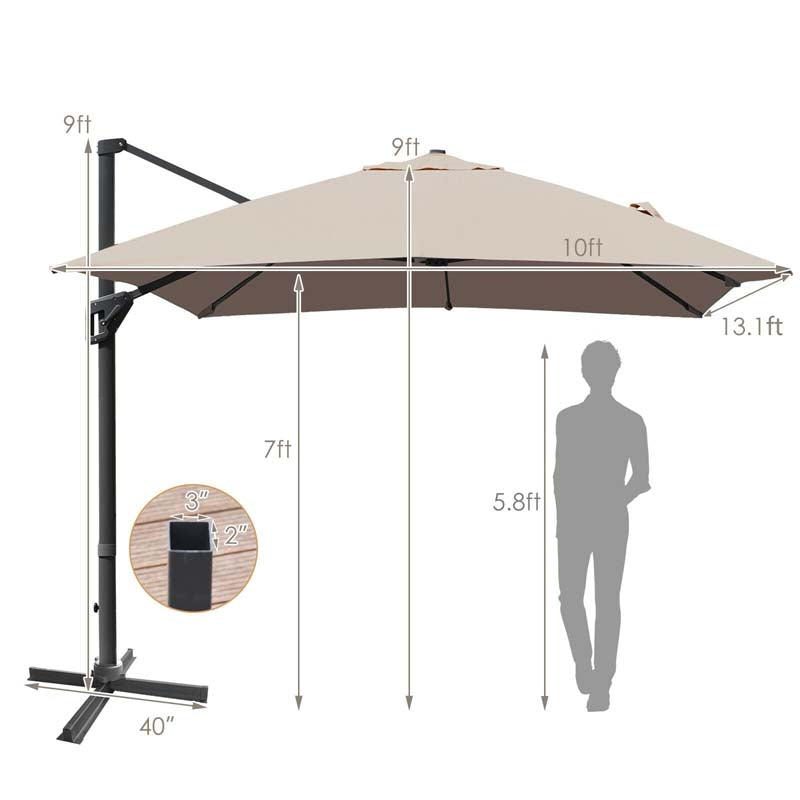 10 x 13FT Patio Umbrella Outdoor Rectangular Cantilever Umbrella for Market, Hanging Offset Umbrella with 360° Rotation