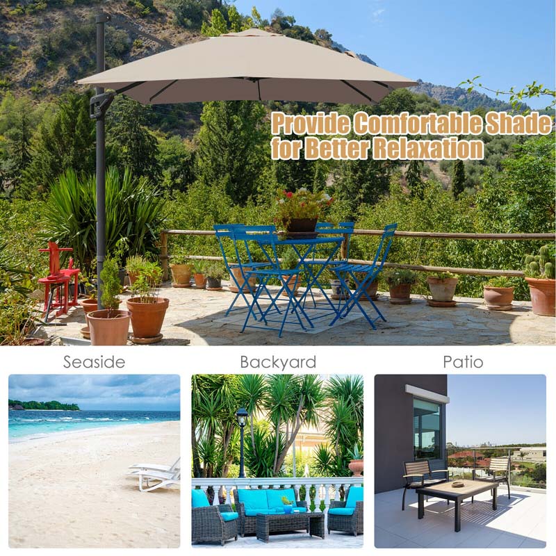 10 x 13FT Patio Umbrella Outdoor Rectangular Cantilever Umbrella for Market, Hanging Offset Umbrella with 360° Rotation