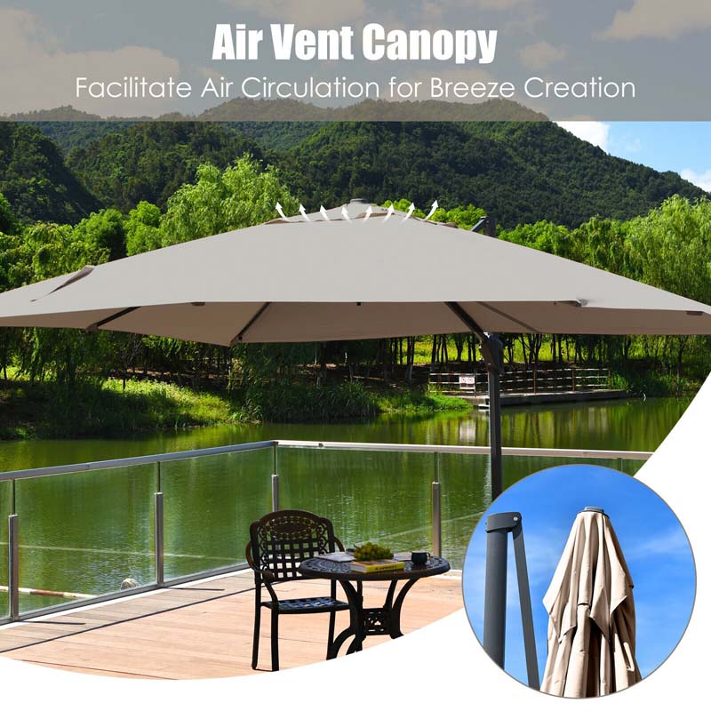 10 x 13FT Patio Umbrella Outdoor Rectangular Cantilever Umbrella for Market, Hanging Offset Umbrella with 360° Rotation