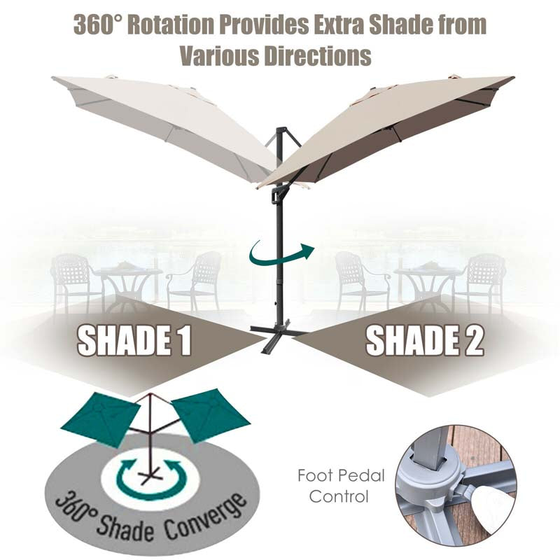 10 x 13FT Patio Umbrella Outdoor Rectangular Cantilever Umbrella for Market, Hanging Offset Umbrella with 360° Rotation