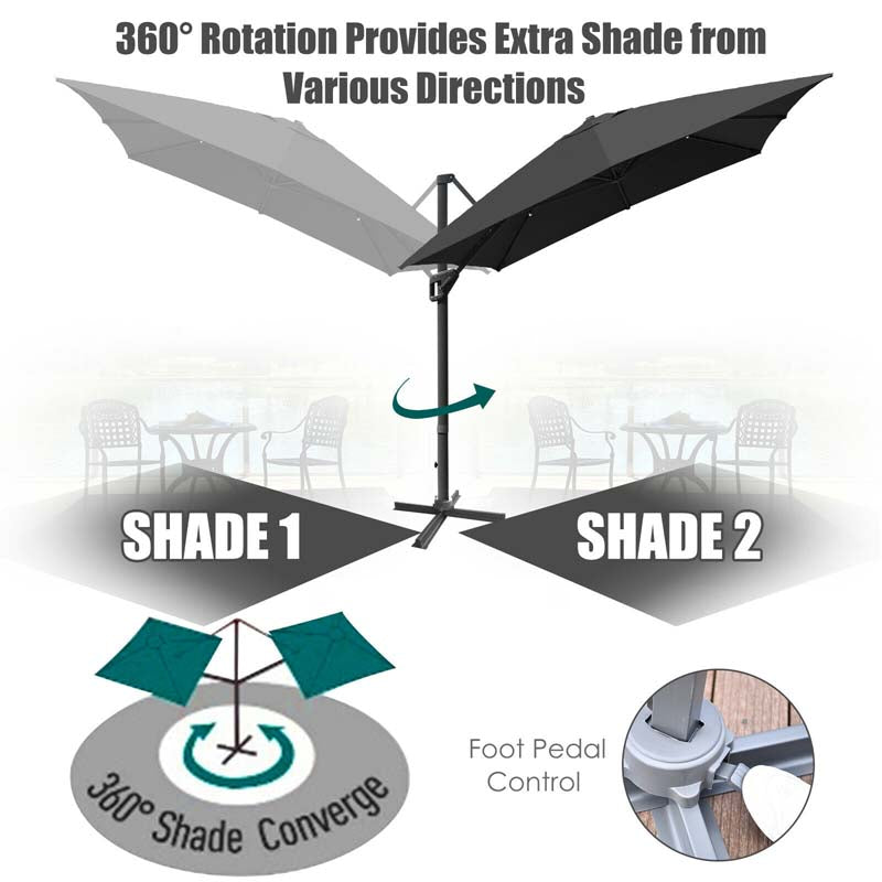 10 x 13FT Patio Umbrella Outdoor Rectangular Cantilever Umbrella for Market, Hanging Offset Umbrella with 360° Rotation