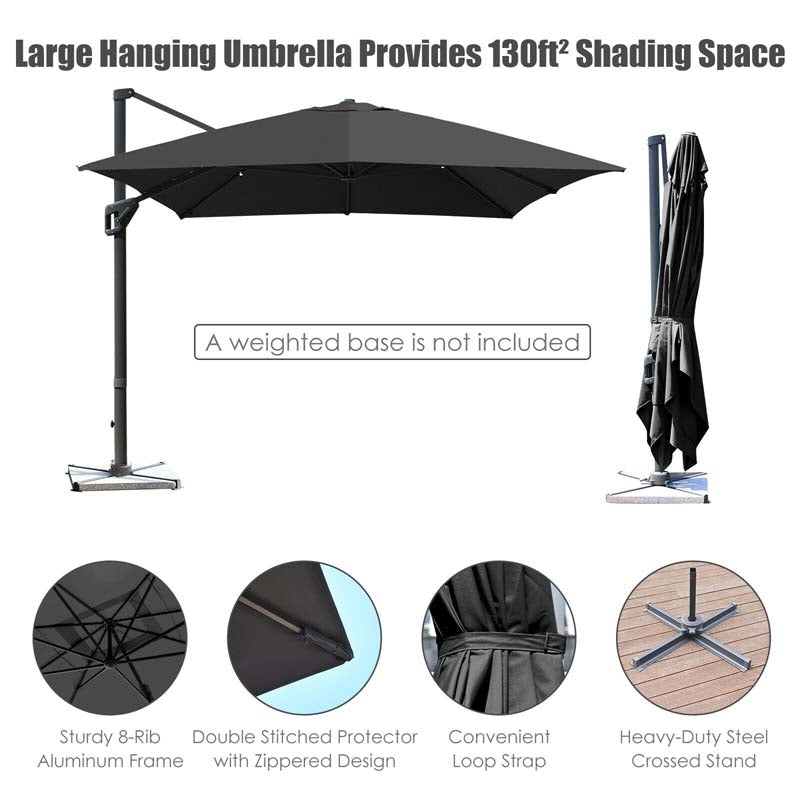 10 x 13FT Patio Umbrella Outdoor Rectangular Cantilever Umbrella for Market, Hanging Offset Umbrella with 360° Rotation