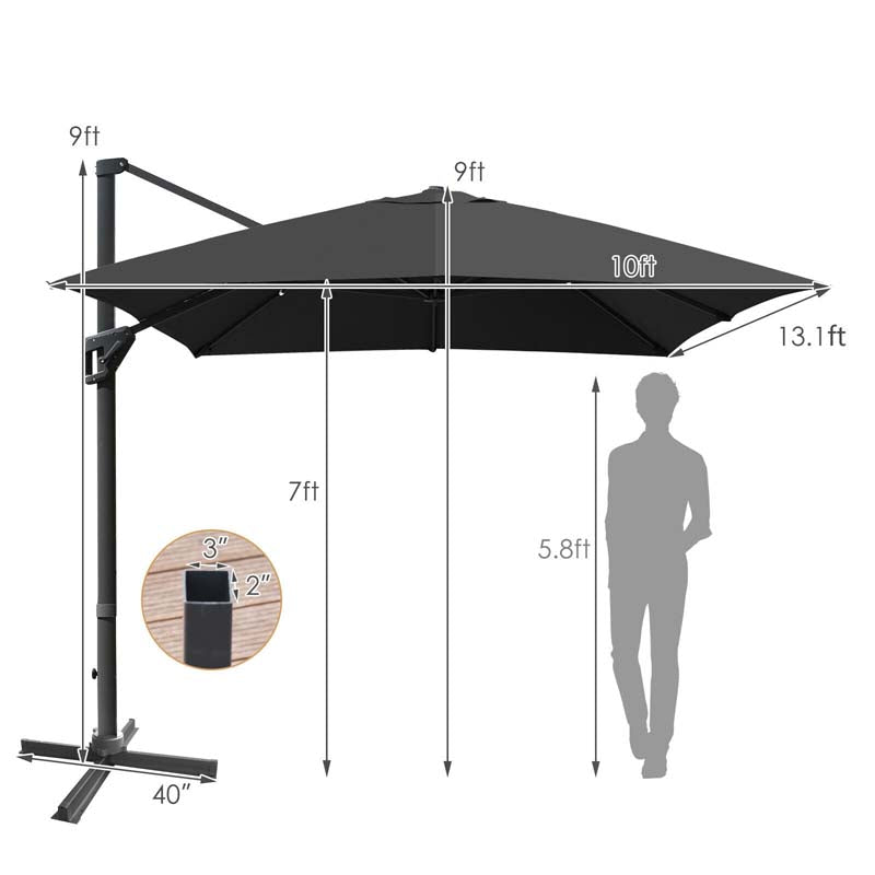 10 x 13FT Patio Umbrella Outdoor Rectangular Cantilever Umbrella for Market, Hanging Offset Umbrella with 360° Rotation