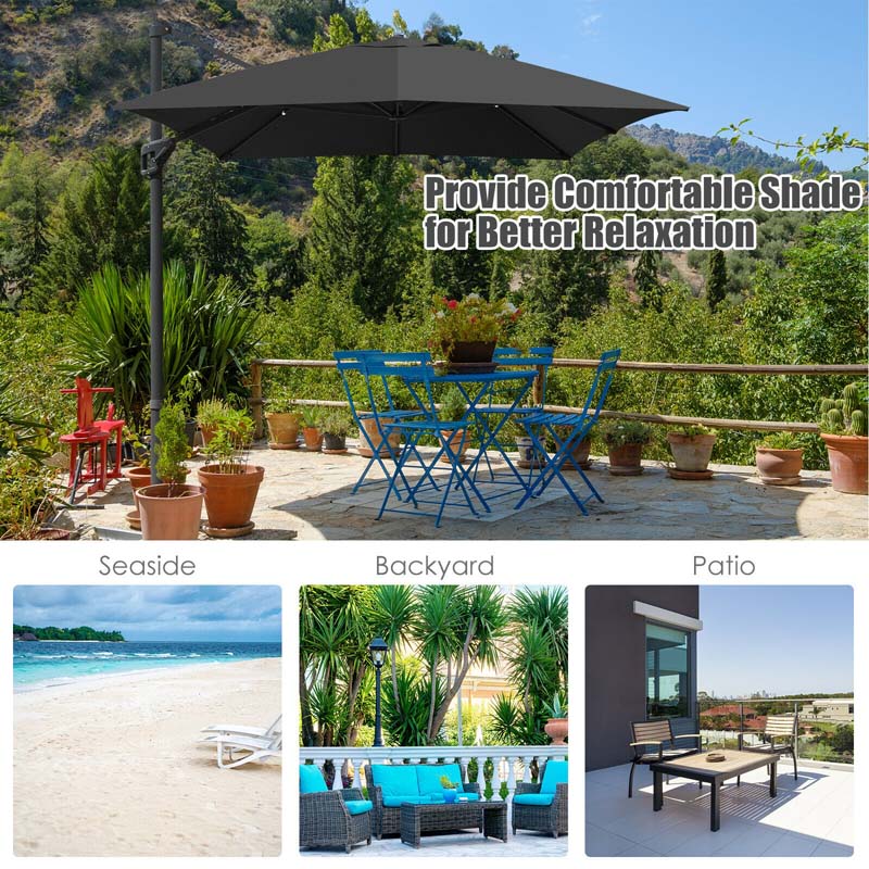 10 x 13FT Patio Umbrella Outdoor Rectangular Cantilever Umbrella for Market, Hanging Offset Umbrella with 360° Rotation