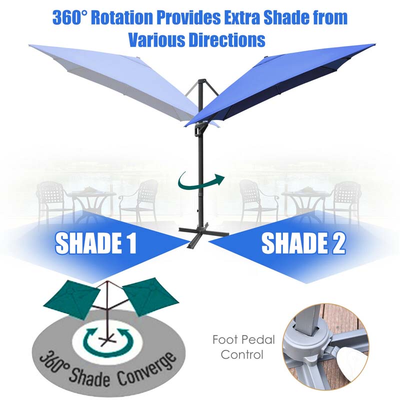 10 x 13FT Patio Umbrella Outdoor Rectangular Cantilever Umbrella for Market, Hanging Offset Umbrella with 360° Rotation