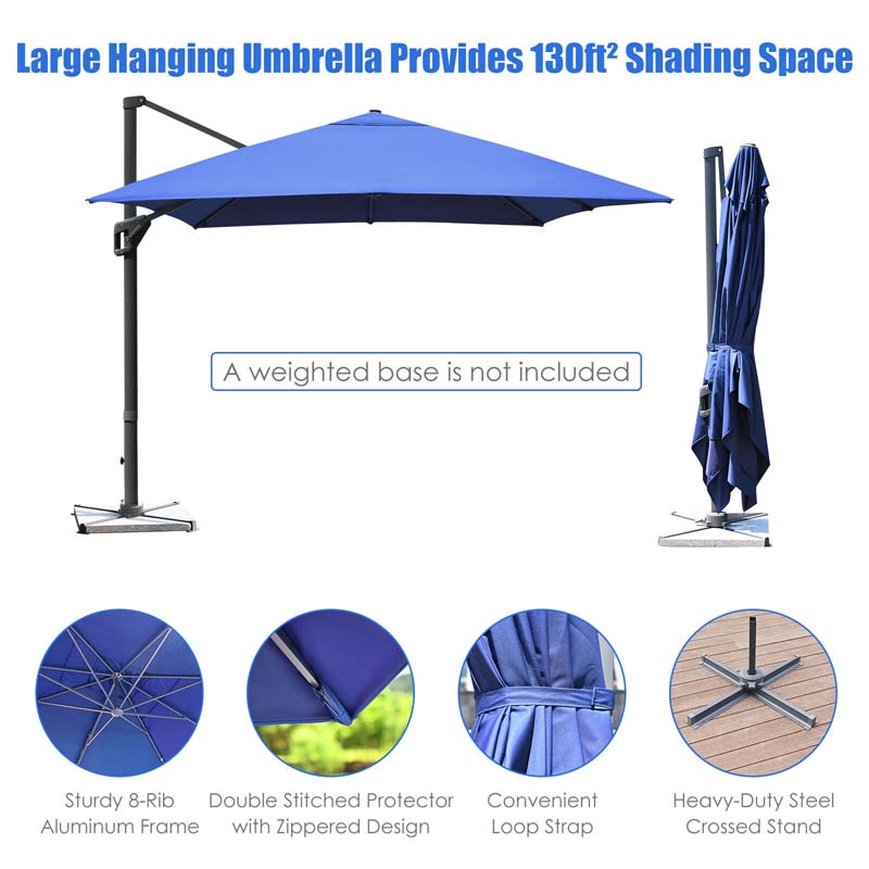10 x 13FT Patio Umbrella Outdoor Rectangular Cantilever Umbrella for Market, Hanging Offset Umbrella with 360° Rotation
