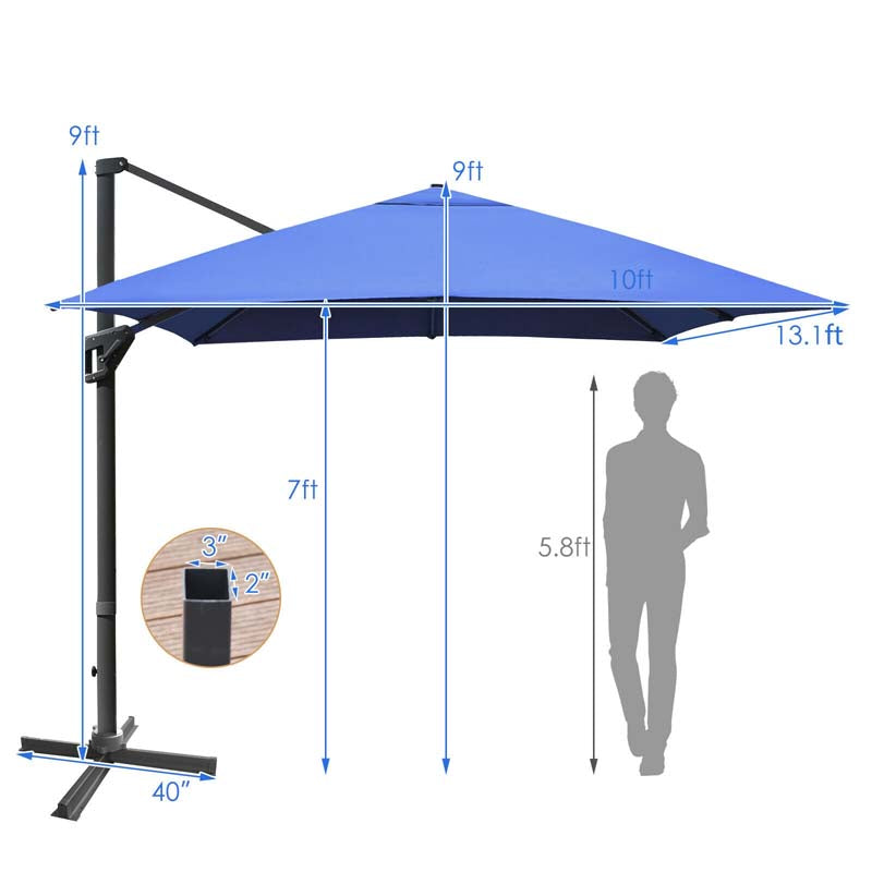 10 x 13FT Patio Umbrella Outdoor Rectangular Cantilever Umbrella for Market, Hanging Offset Umbrella with 360° Rotation