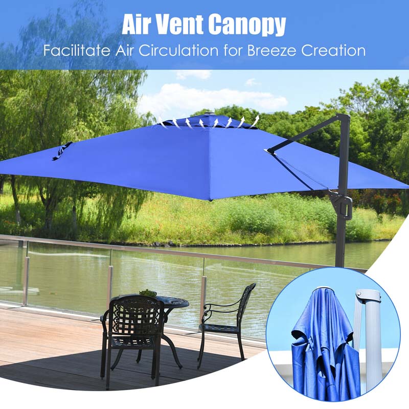 10 x 13FT Patio Umbrella Outdoor Rectangular Cantilever Umbrella for Market, Hanging Offset Umbrella with 360° Rotation