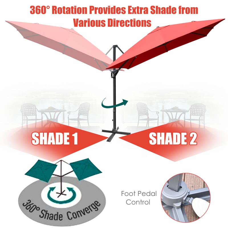 10 x 13FT Patio Umbrella Outdoor Rectangular Cantilever Umbrella for Market, Hanging Offset Umbrella with 360° Rotation