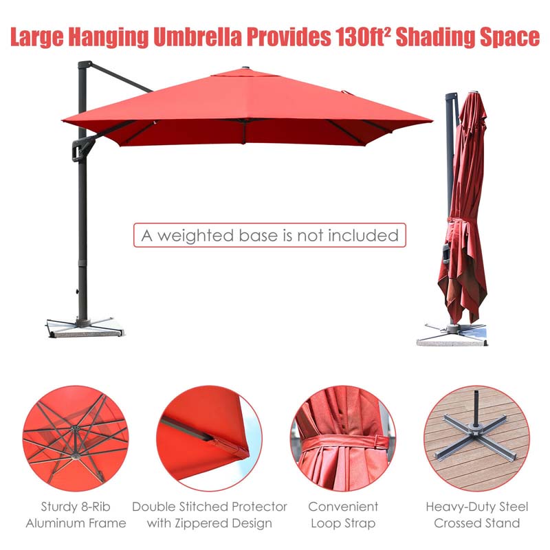 10 x 13FT Patio Umbrella Outdoor Rectangular Cantilever Umbrella for Market, Hanging Offset Umbrella with 360° Rotation