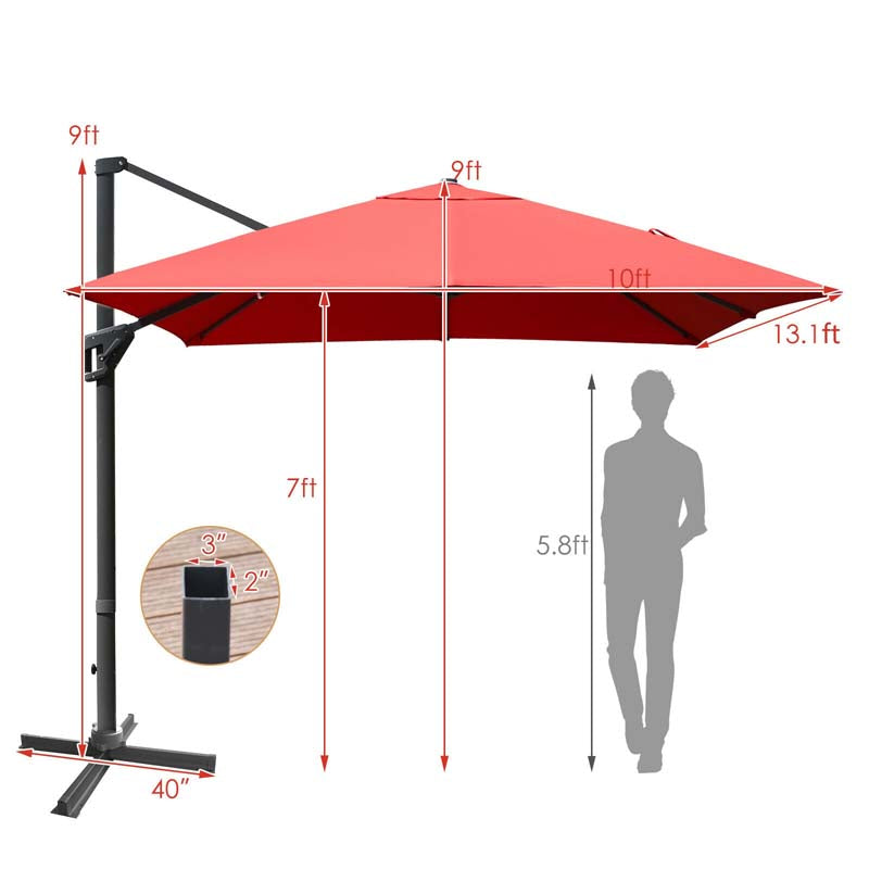 10 x 13FT Patio Umbrella Outdoor Rectangular Cantilever Umbrella for Market, Hanging Offset Umbrella with 360° Rotation
