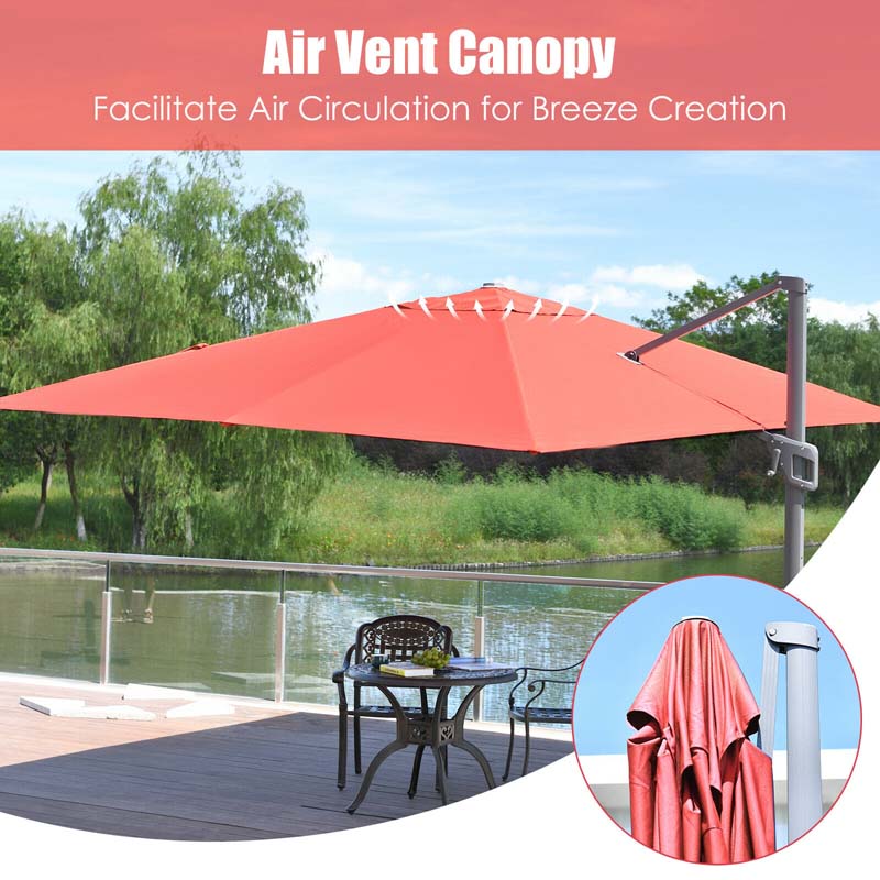 10 x 13FT Patio Umbrella Outdoor Rectangular Cantilever Umbrella for Market, Hanging Offset Umbrella with 360° Rotation