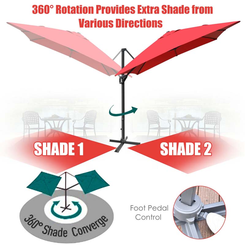 10 x 13FT Patio Umbrella Outdoor Rectangular Cantilever Umbrella for Market, Hanging Offset Umbrella with 360° Rotation