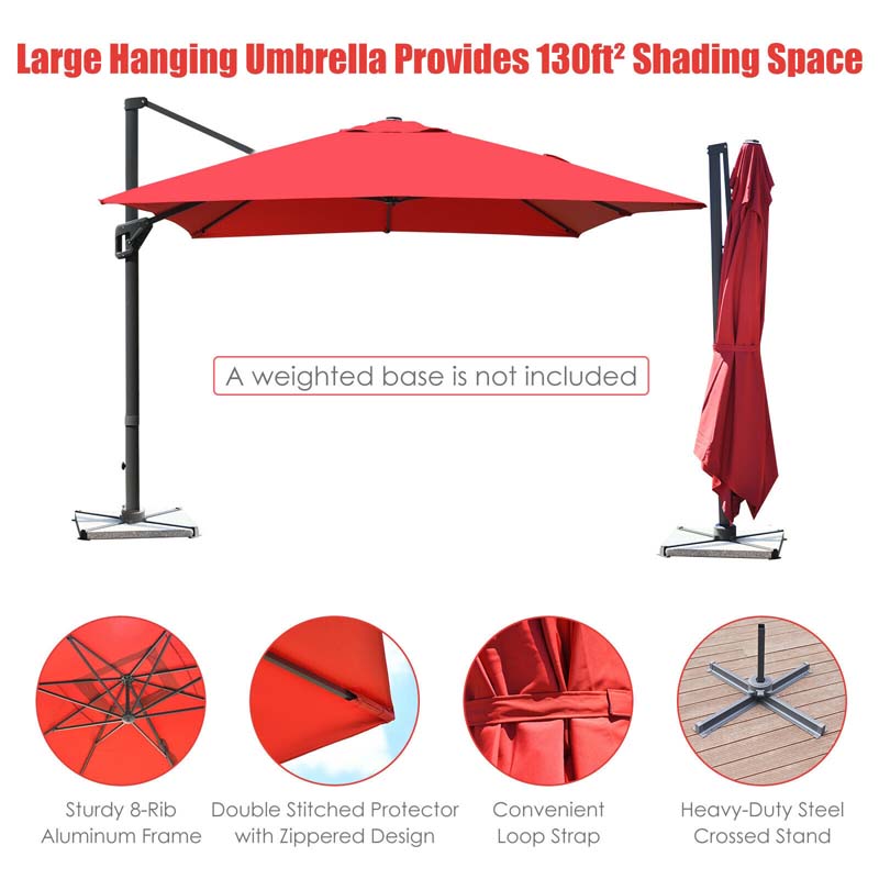 10 x 13FT Patio Umbrella Outdoor Rectangular Cantilever Umbrella for Market, Hanging Offset Umbrella with 360° Rotation