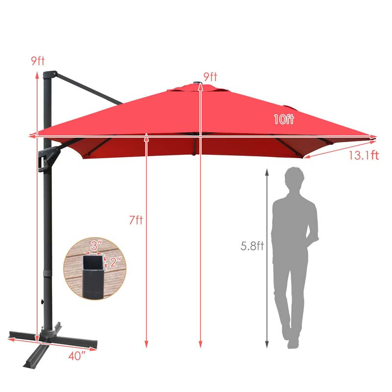 10 x 13FT Patio Umbrella Outdoor Rectangular Cantilever Umbrella for Market, Hanging Offset Umbrella with 360° Rotation