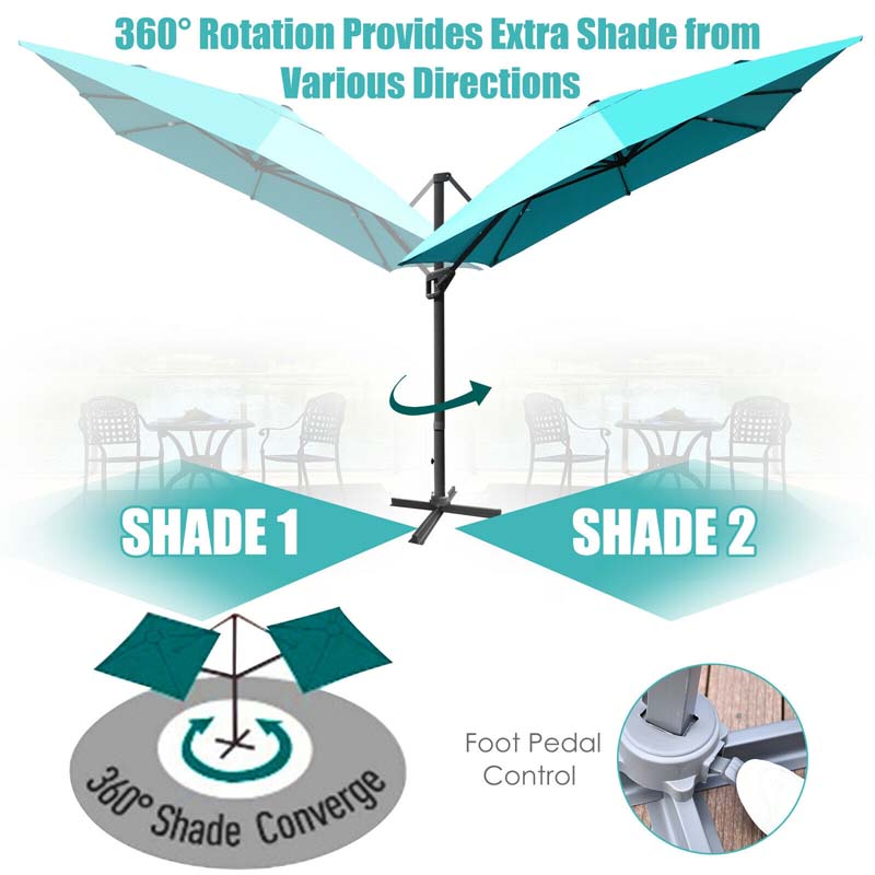 10 x 13FT Patio Umbrella Outdoor Rectangular Cantilever Umbrella for Market, Hanging Offset Umbrella with 360° Rotation