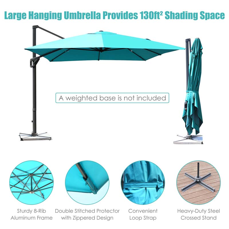 10 x 13FT Patio Umbrella Outdoor Rectangular Cantilever Umbrella for Market, Hanging Offset Umbrella with 360° Rotation