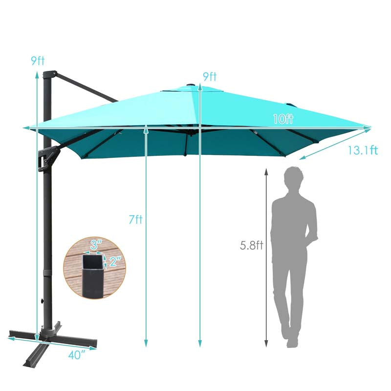 10 x 13FT Patio Umbrella Outdoor Rectangular Cantilever Umbrella for Market, Hanging Offset Umbrella with 360° Rotation