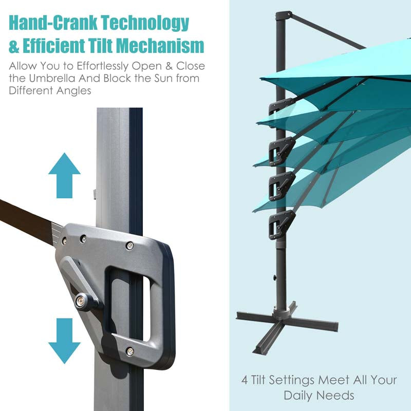 10 x 13FT Patio Umbrella Outdoor Rectangular Cantilever Umbrella for Market, Hanging Offset Umbrella with 360° Rotation