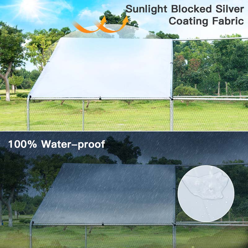 10' x 20' x 6.5' Galvanized Metal Large Walk-in Chicken Coop Cage Runs Hen House with Cover & Lockable Door