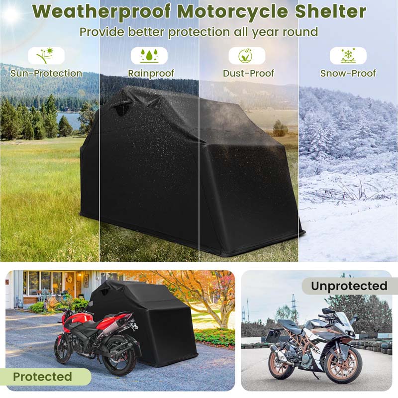 136" x 54" x 75" Waterproof Motorbike Shed Storage Tent Heavy Duty Outdoor Motorcycle Shelter with Ventilation Window