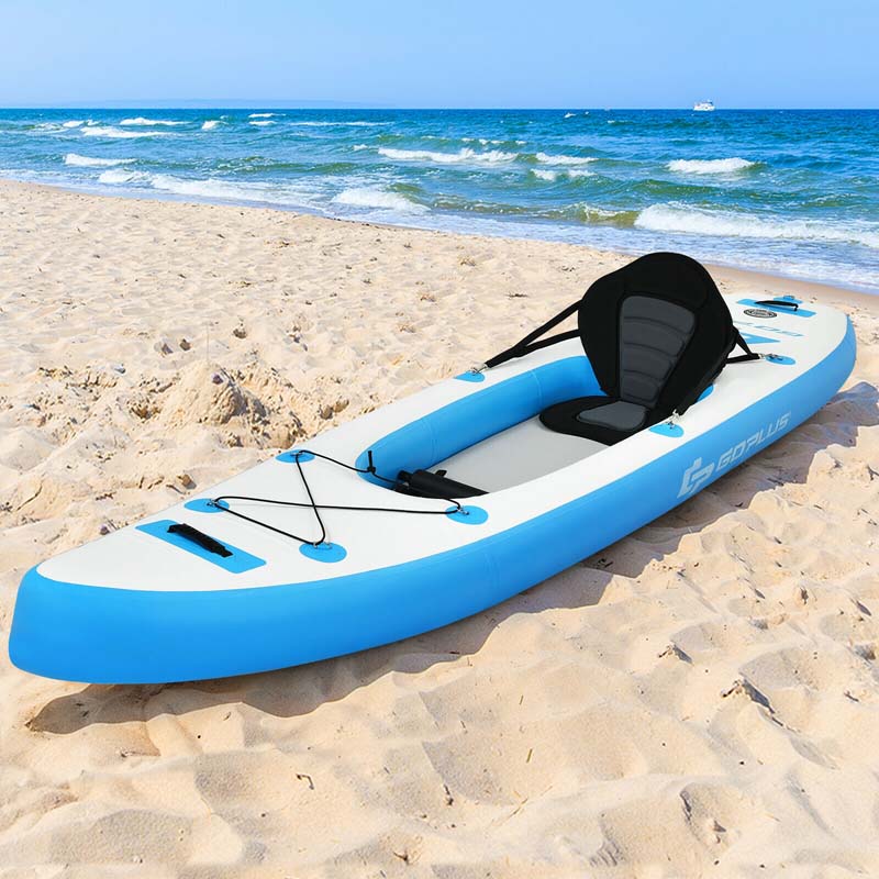 1-Person Inflatable Kayak for Touring & Fishing with Adjustable Aluminum Oars, 11FT Portable Recreational Rowboat Canoe Raft