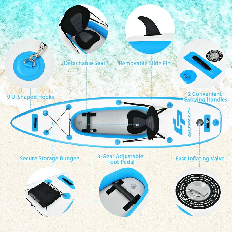 1-Person Inflatable Kayak for Touring & Fishing with Adjustable Aluminum Oars, 11FT Portable Recreational Rowboat Canoe Raft