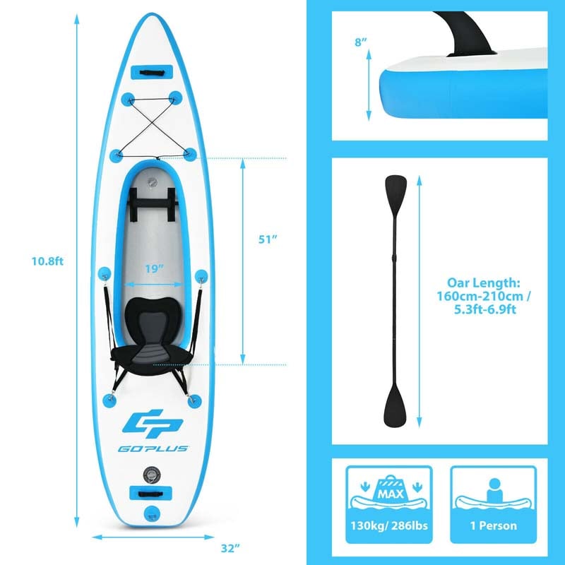 1-Person Inflatable Kayak for Touring & Fishing with Adjustable Aluminum Oars, 11FT Portable Recreational Rowboat Canoe Raft