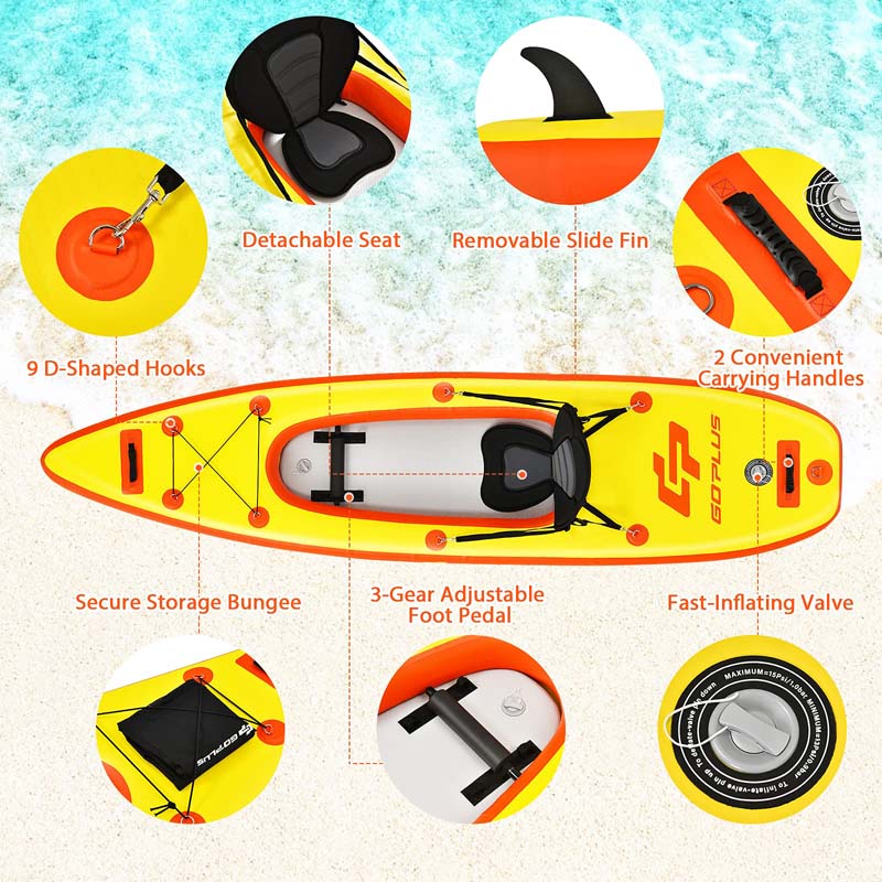 1-Person Inflatable Kayak for Touring & Fishing with Adjustable Aluminum Oars, 11FT Portable Recreational Rowboat Canoe Raft