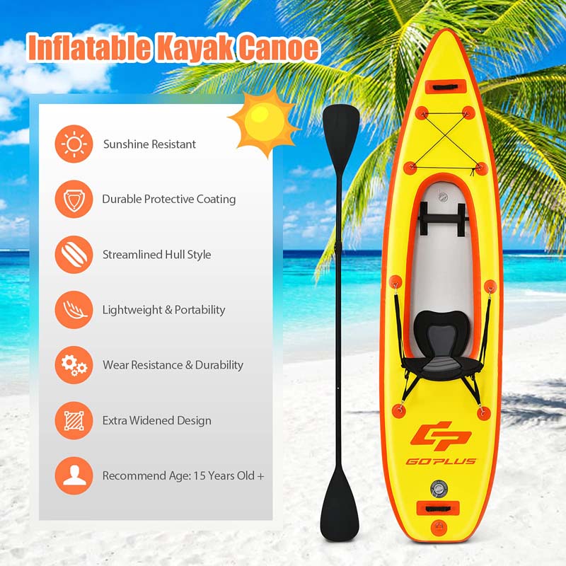 1-Person Inflatable Kayak for Touring & Fishing with Adjustable Aluminum Oars, 11FT Portable Recreational Rowboat Canoe Raft