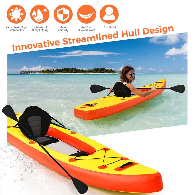 1-Person Inflatable Kayak for Touring & Fishing with Adjustable Aluminum Oars, 11FT Portable Recreational Rowboat Canoe Raft