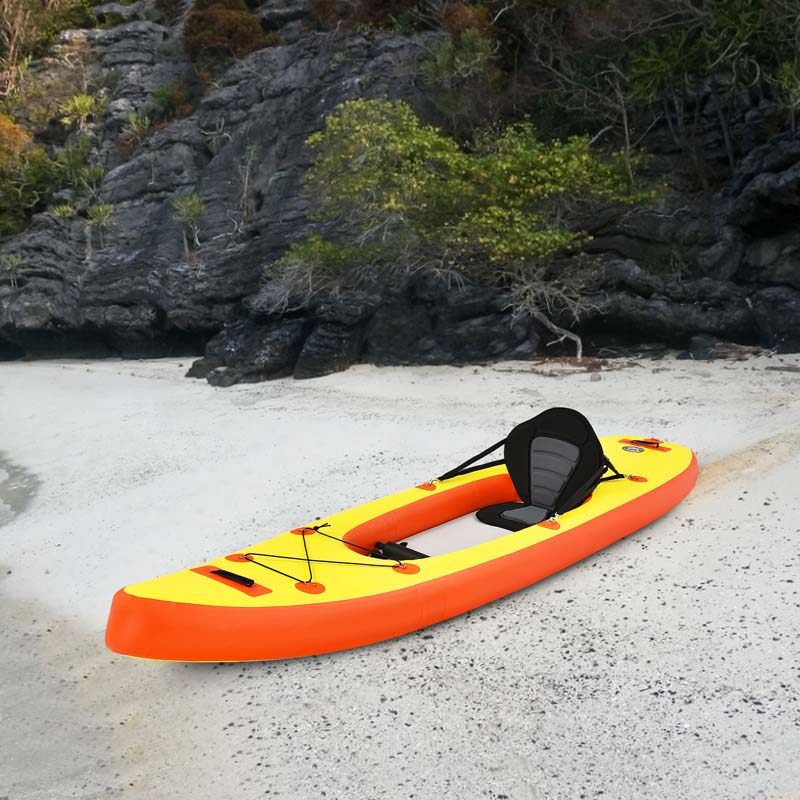 1-Person Inflatable Kayak for Touring & Fishing with Adjustable Aluminum Oars, 11FT Portable Recreational Rowboat Canoe Raft