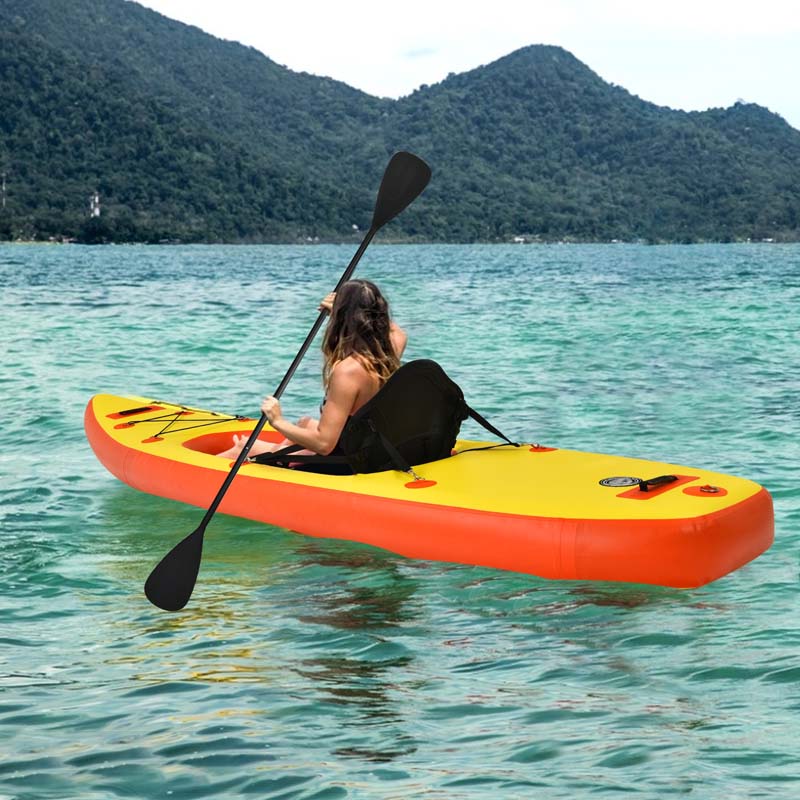 1-Person Inflatable Kayak for Touring & Fishing with Adjustable Aluminum Oars, 11FT Portable Recreational Rowboat Canoe Raft