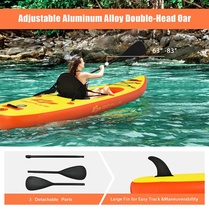 1-Person Inflatable Kayak for Touring & Fishing with Adjustable Aluminum Oars, 11FT Portable Recreational Rowboat Canoe Raft