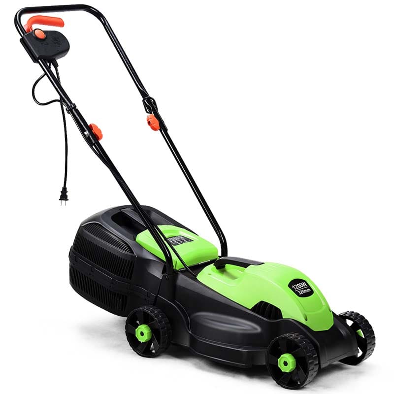 12 Amp 14" Corded Electric Lawn Mower, 3 Adjustable Cutting Heights Push Mower with 30L Grass Collection Bag