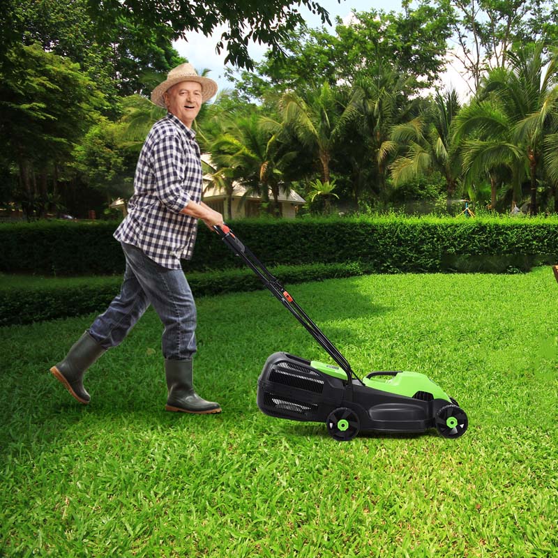 12 Amp 14" Corded Electric Lawn Mower, 3 Adjustable Cutting Heights Push Mower with 30L Grass Collection Bag