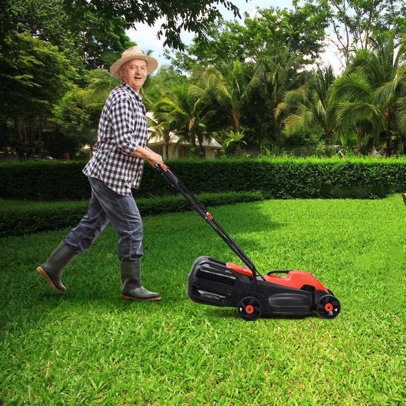 12 Amp 14" Corded Electric Lawn Mower, 3 Adjustable Cutting Heights Push Mower with 30L Grass Collection Bag