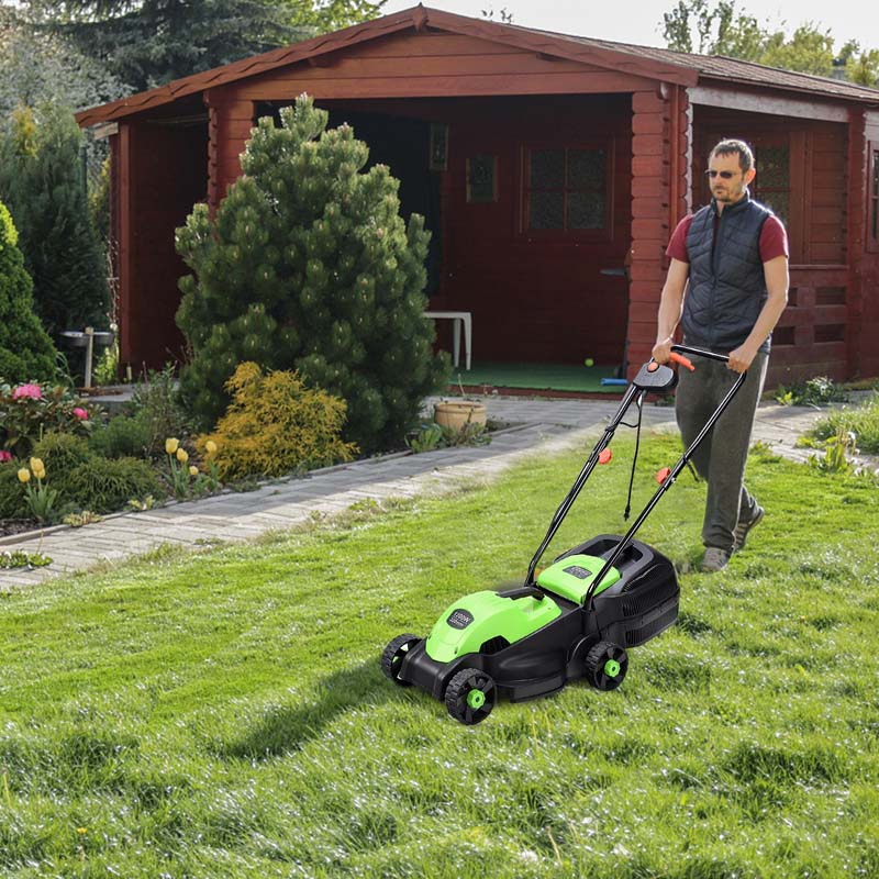 12 Amp 14" Corded Electric Lawn Mower, 3 Adjustable Cutting Heights Push Mower with 30L Grass Collection Bag